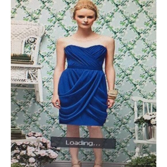 Lela Rose Sapphire Crinkle Chiffon Bridesmaid Cocktail Dress Sz. 8 - Picture 1 of 8
